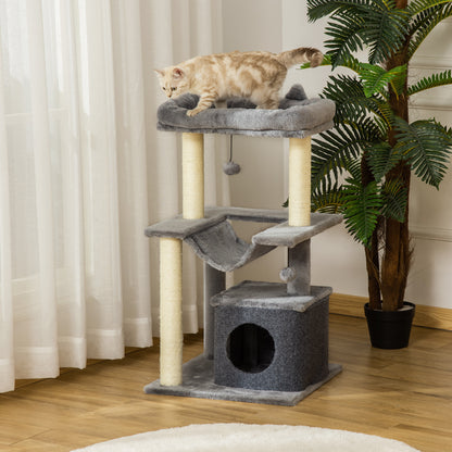 Cat Tree, 90cm Cat Tower with Sisal Scratching Posts, Cat Condo, Hammock, Top Perch and 2 Hanging Toys for Cats