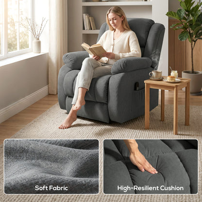 Recliner Armchair Lift Chair, Electric Recliner Chair with Vibration Massage and Heat, Wide Seat, USB Port, Grey