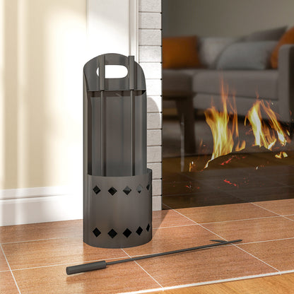 4 Pieces Fireplace Companion Set, Metal Fireplace Accessories Fireside Companion Set with Broom, Shovel, Poker, Bucket, Black