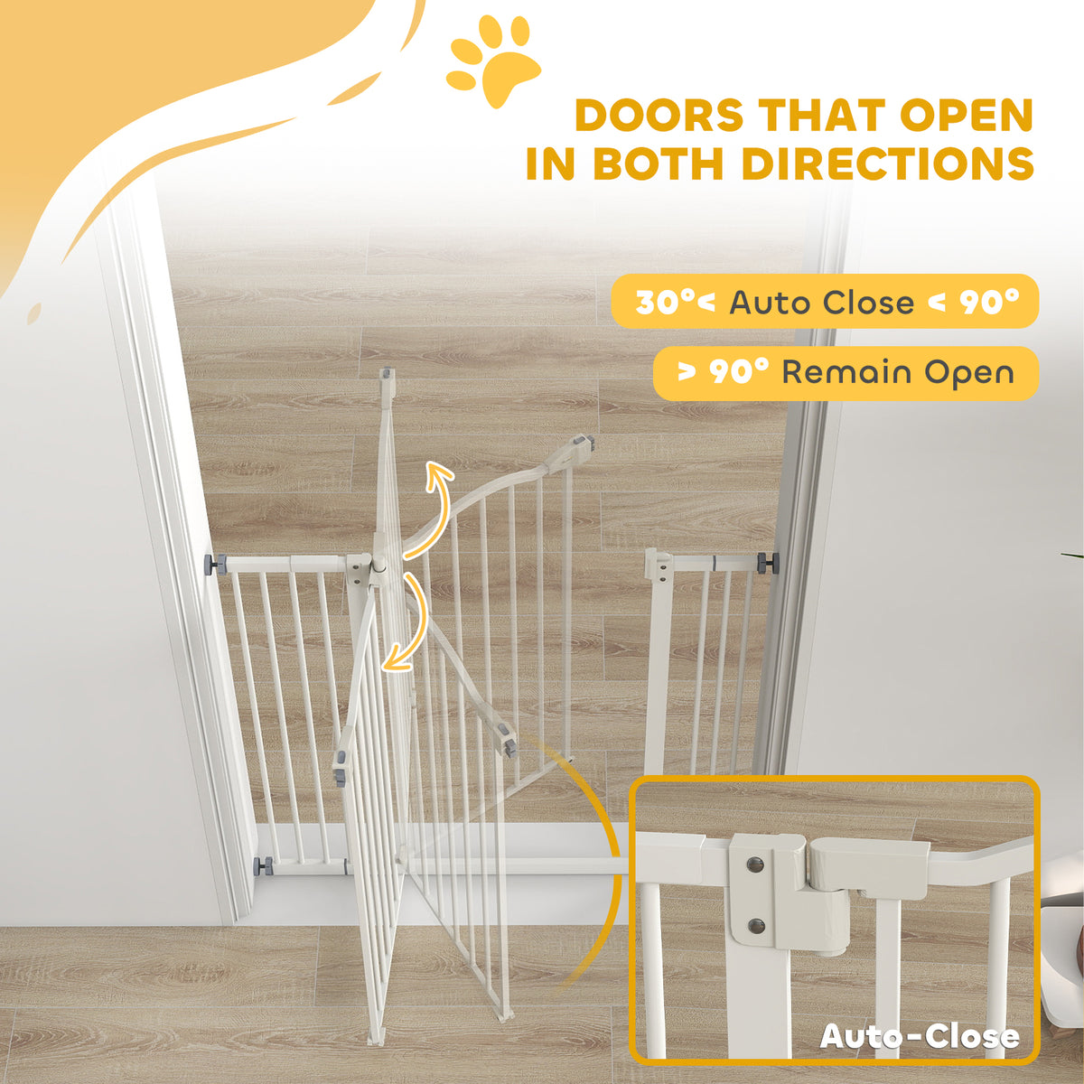 Pressure Fit Dog Stair Gate No Drilling Safety Gate Auto Close for Doorways, Hallways, 74-100cm Adjustable, 94cm Tall, White