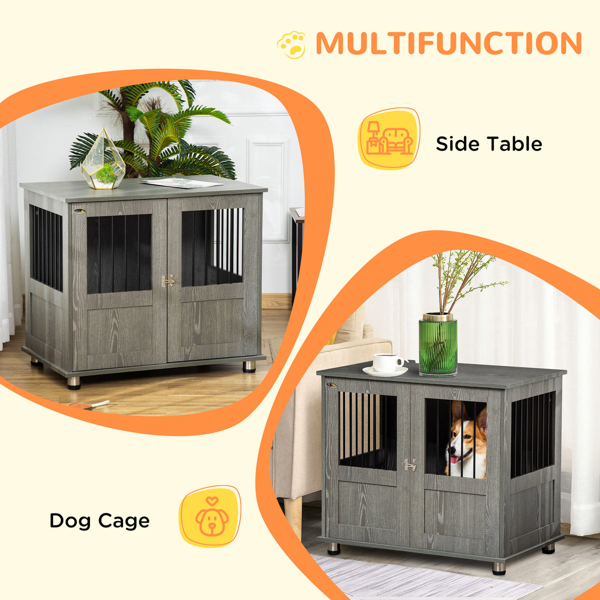 Dog Crate Table for Medium and Large Dogs with Magnetic Door for Indoor Use, 85 x 55 x 75 cm, Grey