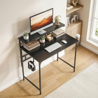 Computer Desk, 80cm Home Office Study Table with Hutch Shelf, Cup Holder, Headphone Hook