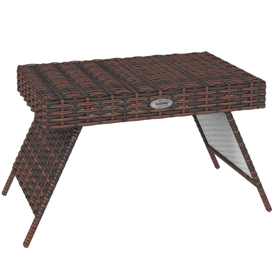 Foldable Outdoor Side Table, Rattan Garden Coffee Table with Steel Frame, Space Saving Bistro Garden Furniture for Patio, Balcony, 60 x 41 x 41 cm