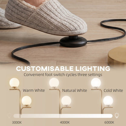 LED Floor Lamp, Modern Standing Lamp with 3 Colour Temperatures, Globe Glass Shades and Foot Switch