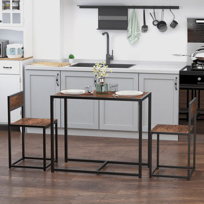 Dining Table and Chairs Set 2, Dining Room Sets, Rectangular Space Saving Table and 2 Chairs for Compact Kitchens, Steel Frame