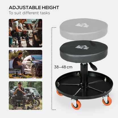 Rolling Mechanical Stool, Pneumatic Adjustable Workshop Stool with Tool Tray, Wheels