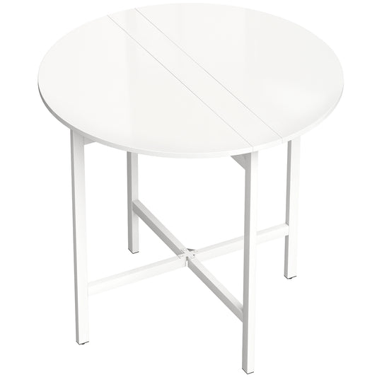 Collapsible Drop Leaf Table, Folding Dining Table for Small Spaces, Extendable Kitchen Table with Steel Frame, White