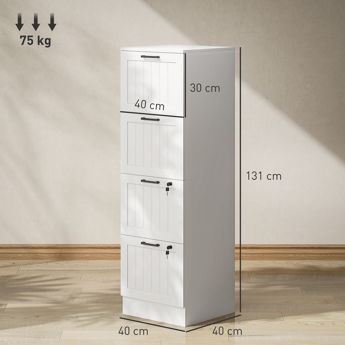 4 Drawer Filing Cabinet with Lock, Office Storage Cabinet with Adjustable Hanging Bars for A4 Letter Size Files, White