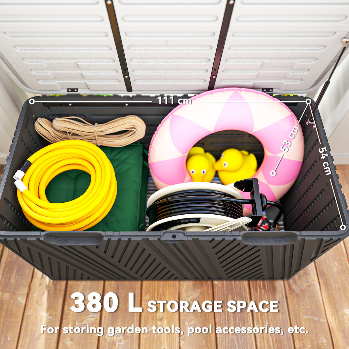 380L Waterproof Outdoor Storage Box, with Lockable Lid - Black