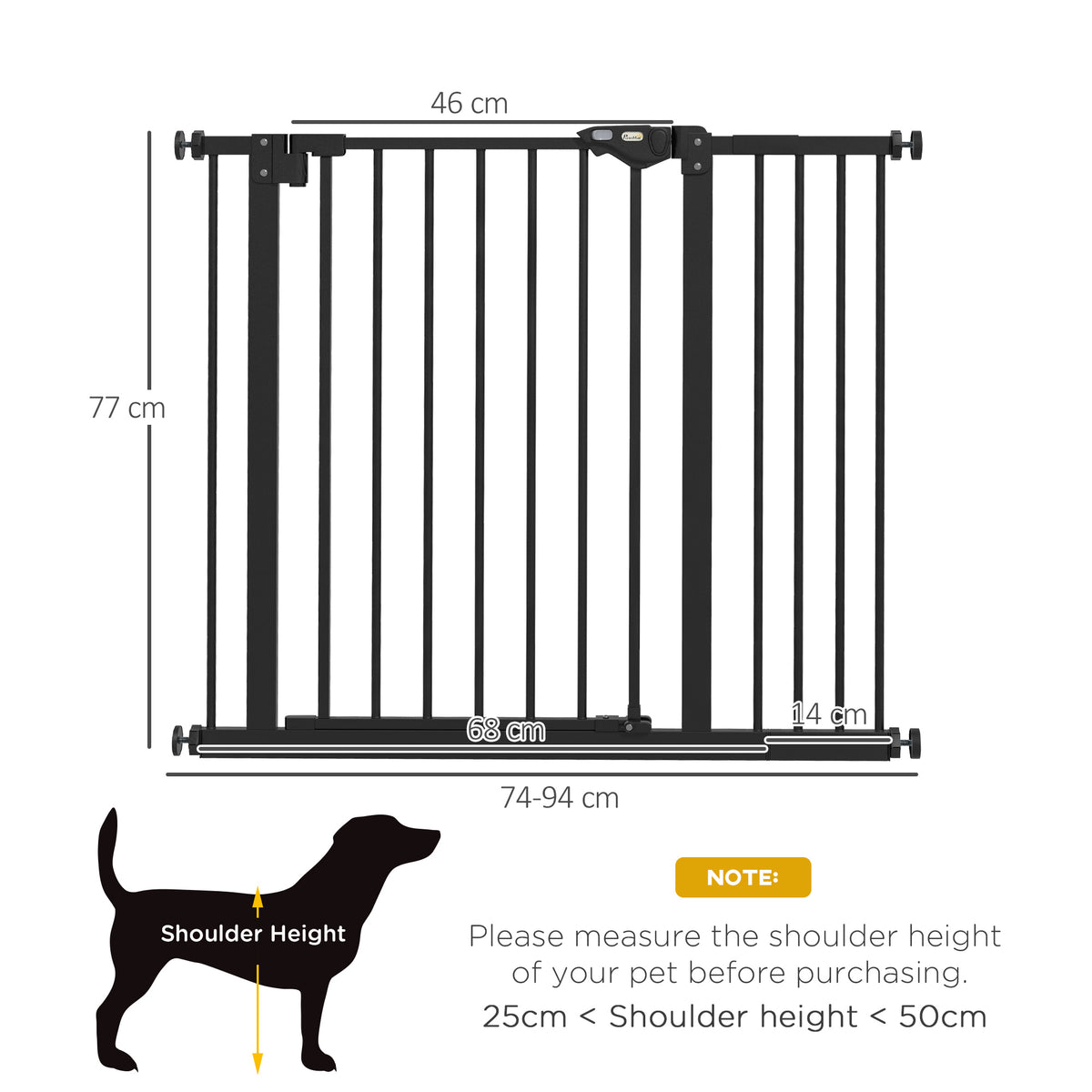 Adjustable Safety Gate w/ One Extensions, Four Adjustable Screws, Black