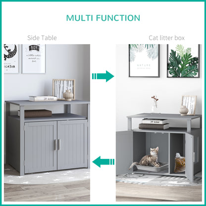 Wooden Cat Litter Box Enclosure Furniture with Adjustable Interior Wall & Large Tabletop for Nightstand