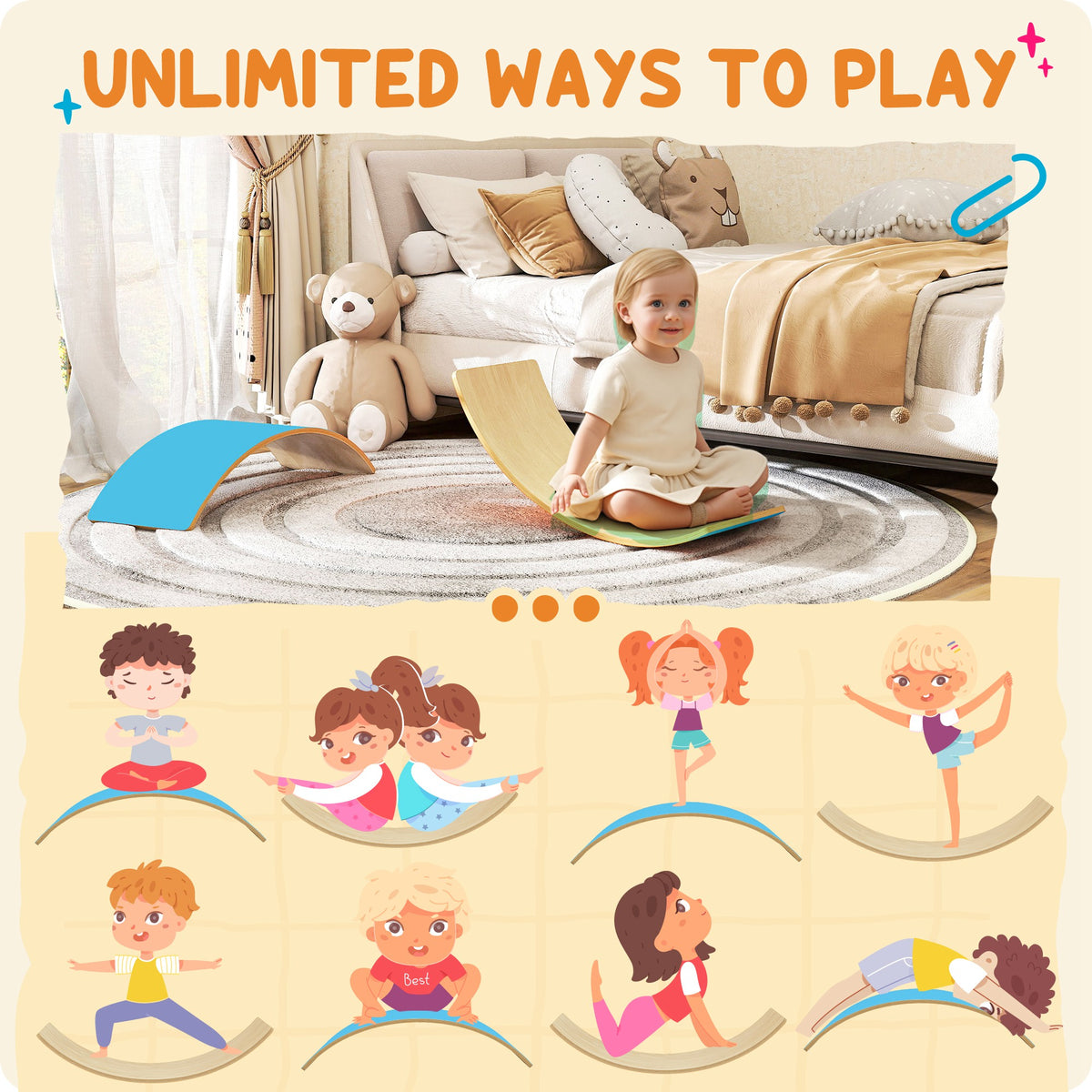 Wooden Balance Board for Kids, Wobble Board with Silent Felt for Sensory Play