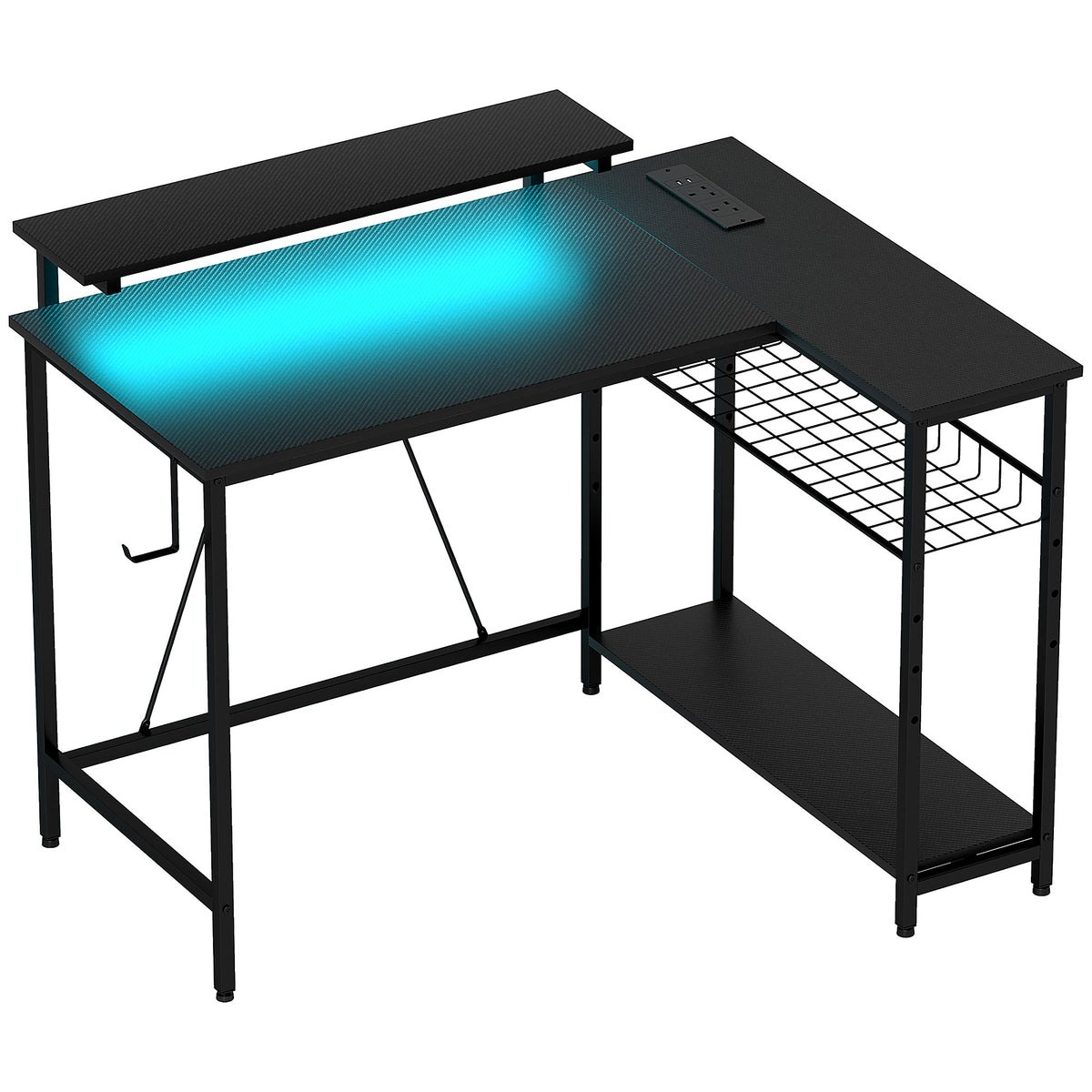 Reversible 'L' LED Light Gaming/Work Desk - Black