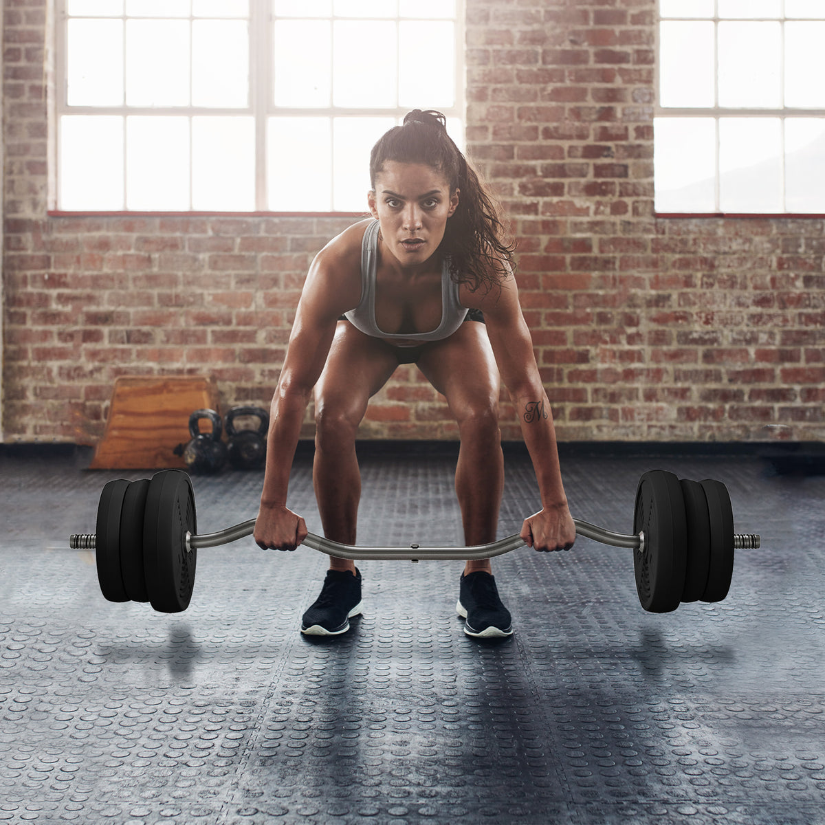 25kg Barbell Set, Adjustable Weights with Curl bar and Non-Slip Handle, for Women and Men Weight Lifting Training