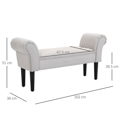 End of Bed Bench, Upholstered Window Seat with Arms and Wooden Legs, Modern Shoe Bench for Entryway, Living Room, Bedroom, Greyish White