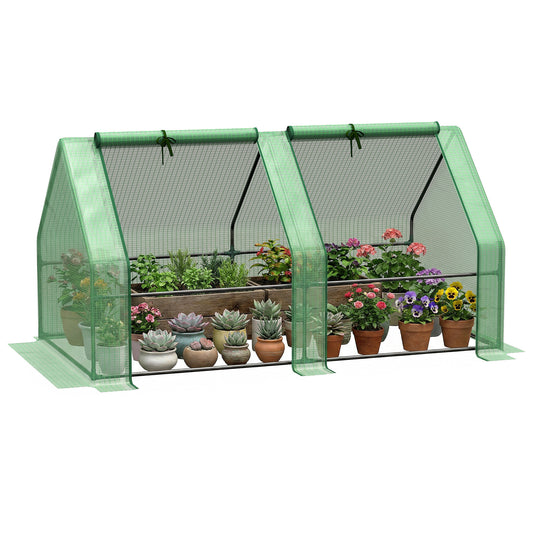 Mini Small Greenhouse with Steel Frame & PE Cover & Zippered Window Poly tunnel Steeple for Plants Vegetables, 180 x 90 x 90 cm