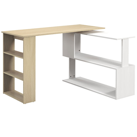 Corner Computer Desk, L Shaped Desk with 360° Rotating Bookshelf, 120L x 110W x 74.5H cm