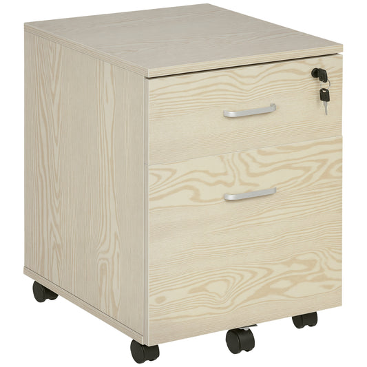 2-Drawer Locking Office Filing Cabinet w/ 5 Wheels Rolling Storage Hanging A4 Cupboard Home Organisation, Oak Wood Grain