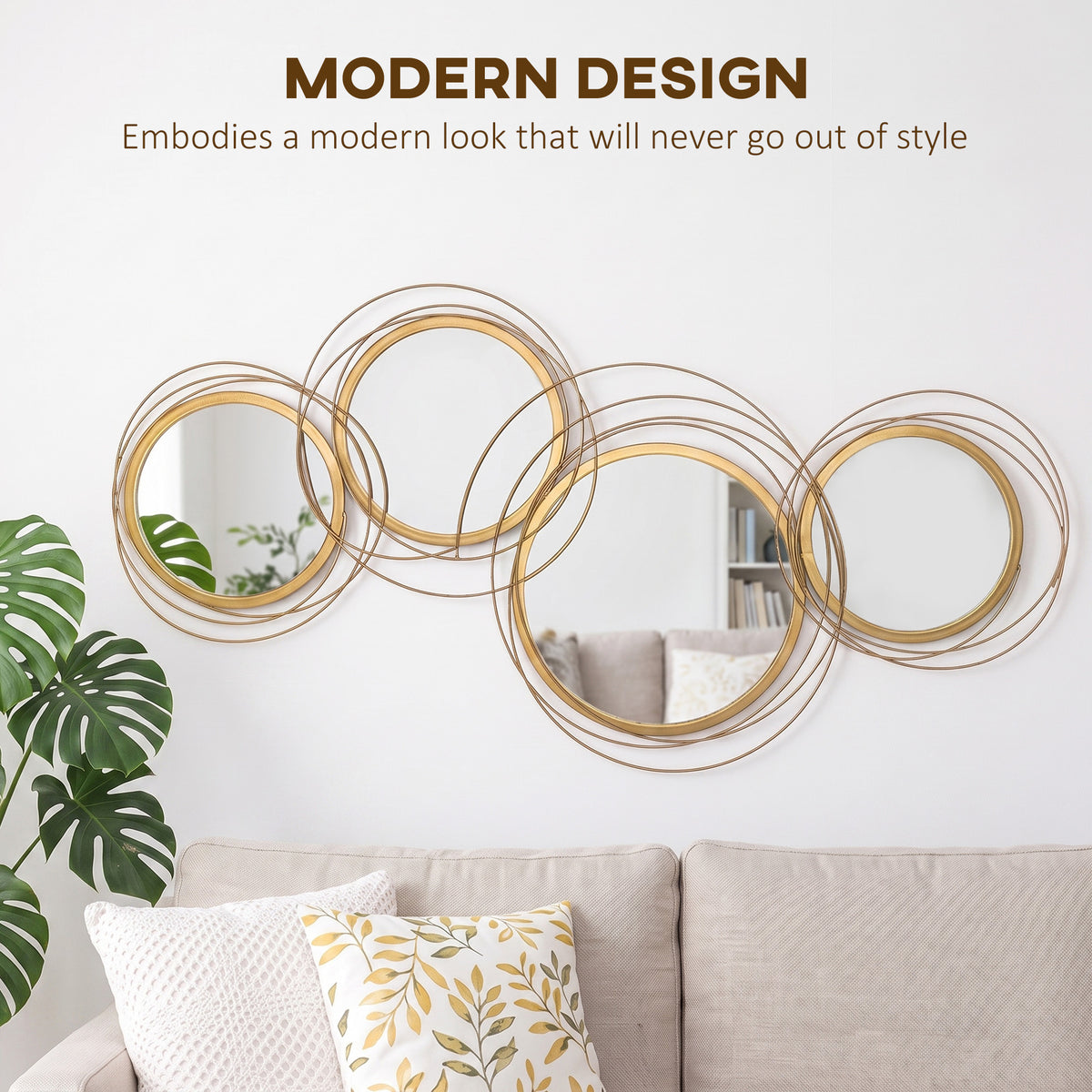 Metal Wall Art 56cm Modern Decorative Mirror Decor for Living Room Bedroom Dining Room, Gold