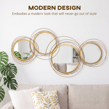 Metal Wall Art 56cm Modern Decorative Mirror Decor for Living Room Bedroom Dining Room, Gold