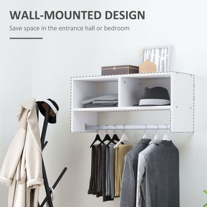 Wall Mounted Coat Hanger Hooks Rack Stand Hallway Coat Rack Rail & Storage Shelf Hanging Coat Organizer (White)