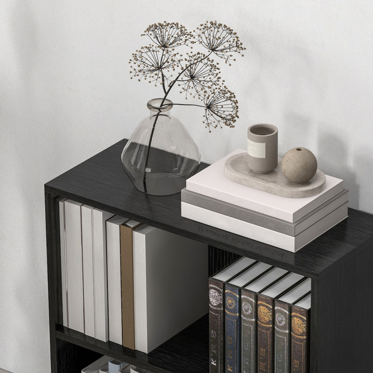 2 Tier Bookshelf, Low Bookcase with Adjustable Shelf, 2 Compartments for Home Office, Living Room, Study