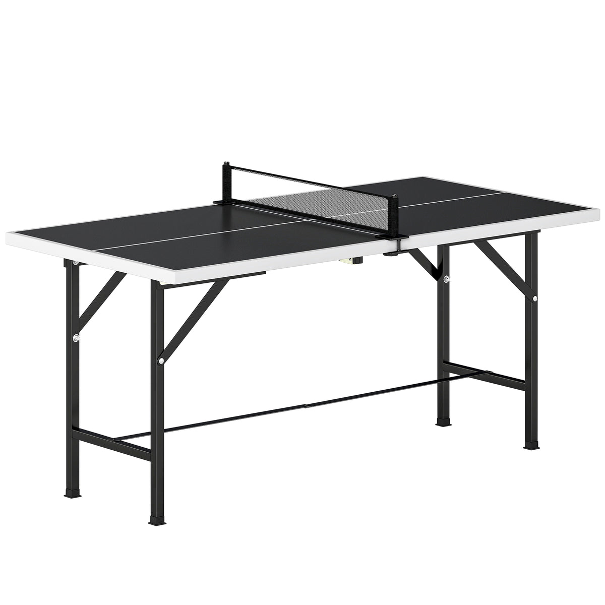 5ft Mid-Size Table Tennis Table, Ping Pong Table with Net, 2 Table Tennis Paddles and 3 Balls for Indoor Game, Black