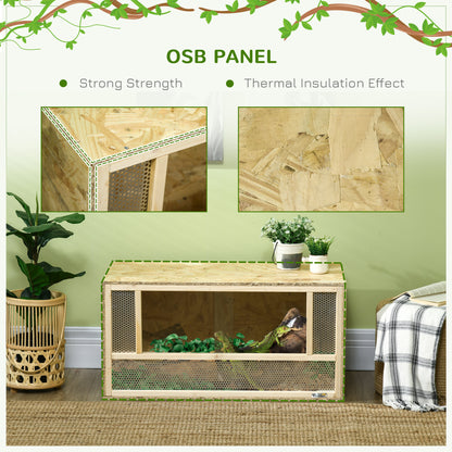 Reptile Terrarium Vivarium Habitat w/ Transparent Sliding Doors, Breathable Mesh, for Lizards, Horned Frogs, Snakes and Chameleons, 80 x 40 x 40 cm