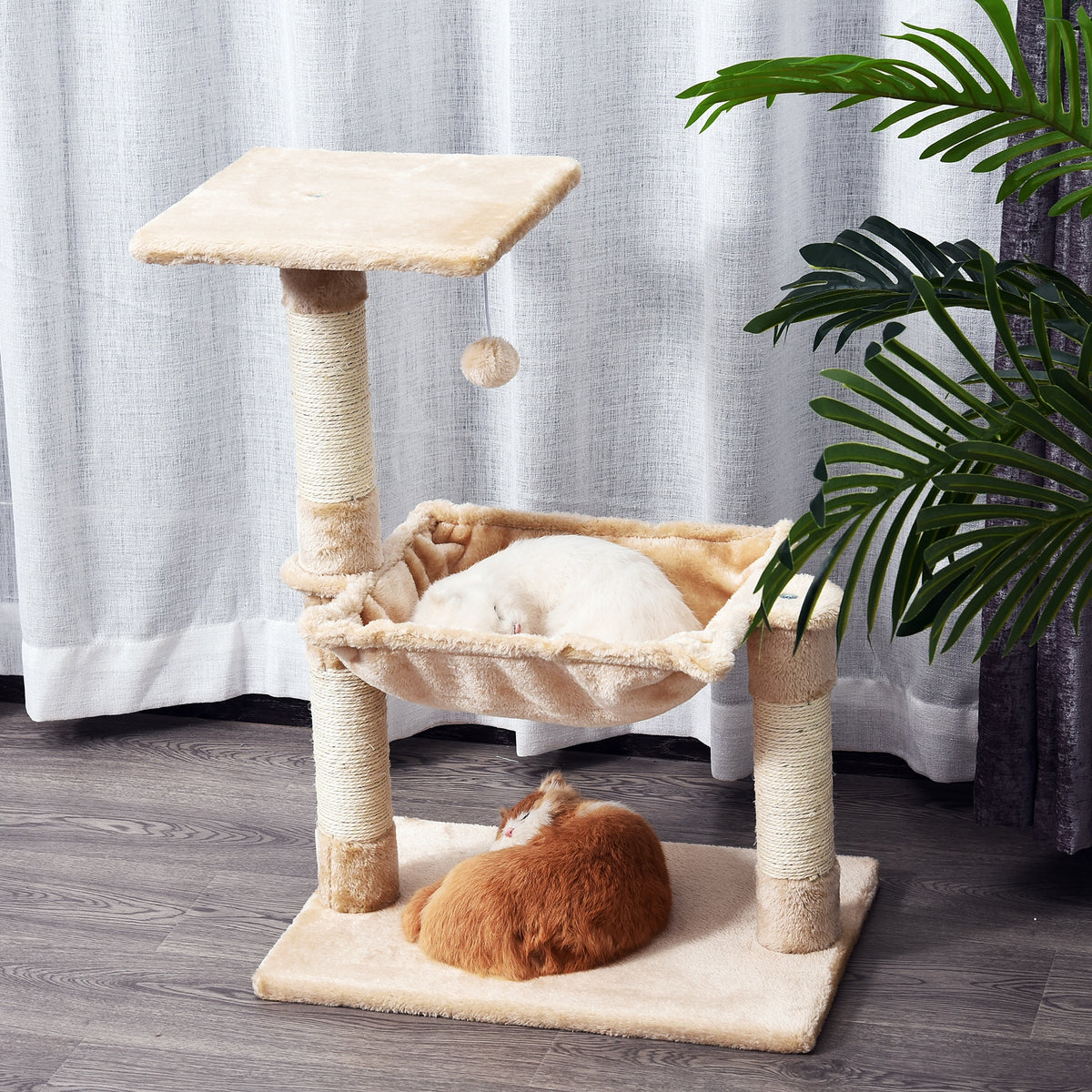 Cat Scratch Post with Bed Cat Tree for Indoor Cats Sisal Scratching Posts Hammock Kitty Activity Centre Beige