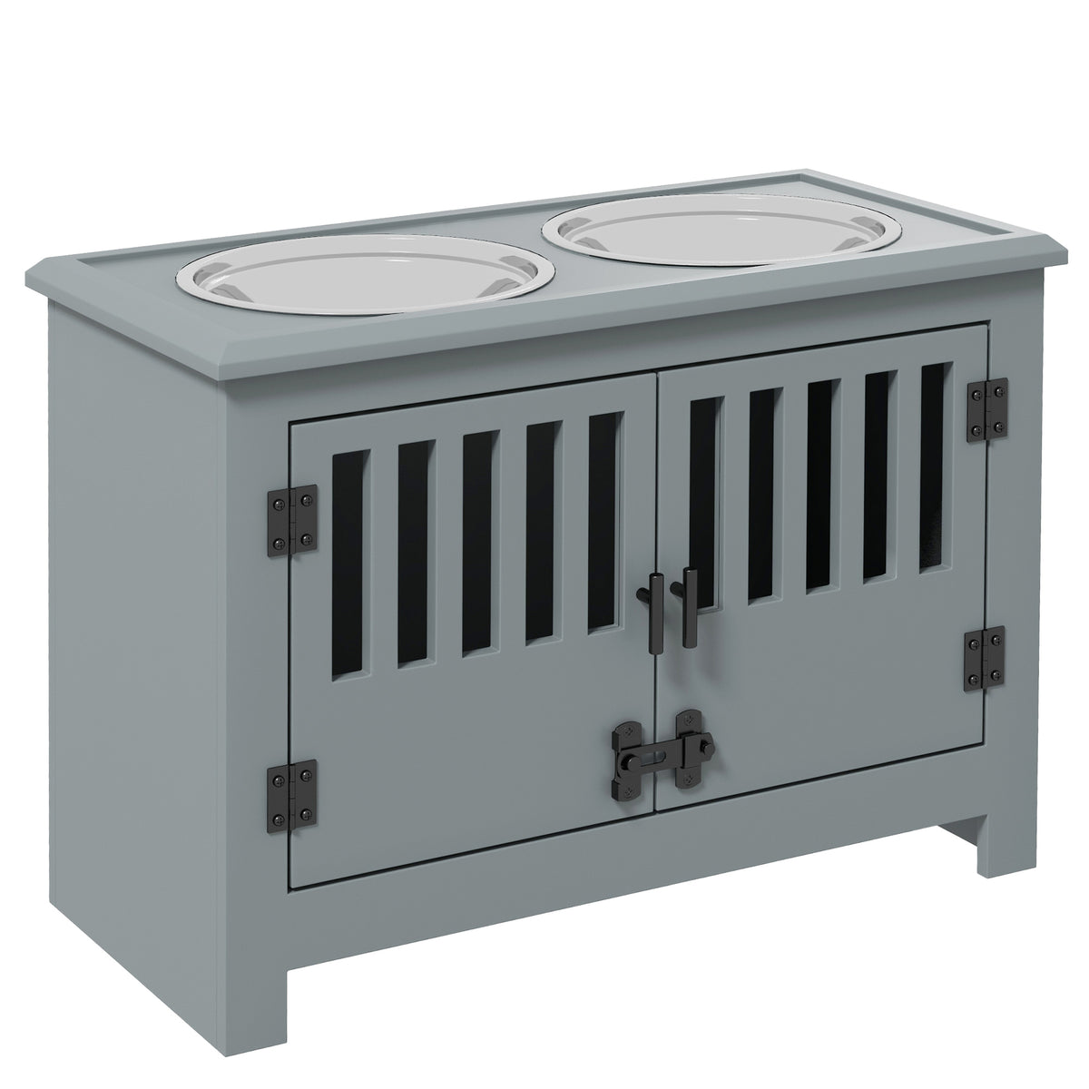 Raised Dog Bowls, Pet Feeding Station, with Storage, Food and Water Bowls, for Large Dogs - Grey