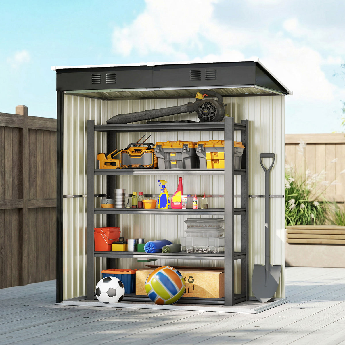 5 x 3 ft Lean-to Garden Shed, Outdoor Storage Shed with Lockable Door and Vents
