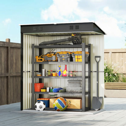 5 x 3 ft Lean-to Garden Shed, Outdoor Storage Shed with Lockable Door and Vents