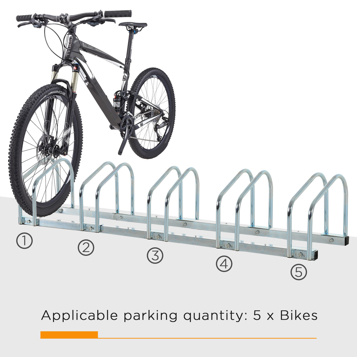Bike Stand Parking Rack Floor or Wall Mount Bicycle Cycle Storage Locking Stand 145W x 33D x 27H (5 Racks, Silver)