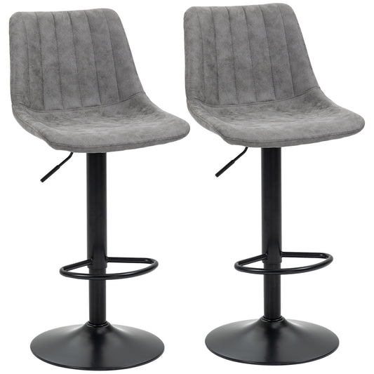 Breakfast Bar Stools Set of 2, 59-80cm Sitting Hight Leather Upholstered Bar Chairs - Grey