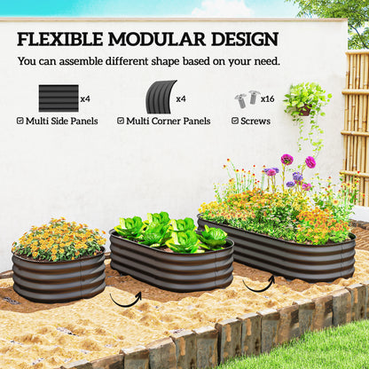 Galvanised Raised Garden Bed, Metal Planter Box with Safety Edging, for Flowers, Herbs, Succulents, Dark Grey