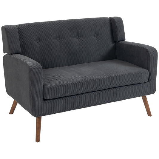 2 Seater Sofa, 118 cm Corduroy Small Loveseat with Spring Cushion, Wood Legs for Small Space, Living Room