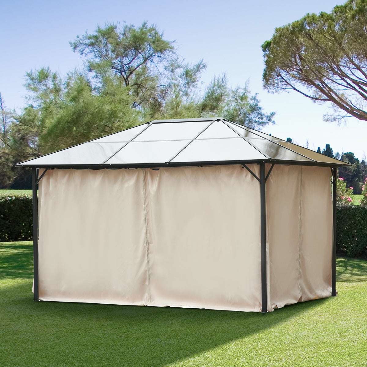 4 Pack Replacement Gazebo Curtains Privacy Panel for Most 3 x 4m Gazebo Canopy Pavillion Outdoor Shelter Sidewalls Accessories Beige