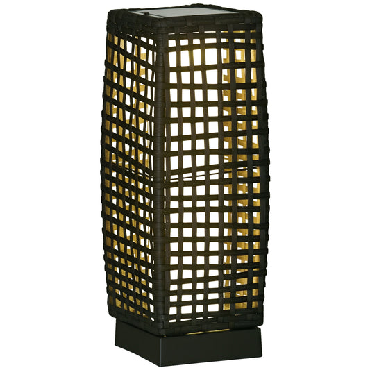 Outdoor Rattan Solar Lantern, Brushed PE Wicker Patio Garden Lantern wtih Auto On/Off Solar Powered LED Lights for Indoor & Outdoor Use, Porch, Yard, Lawn, Courtyard, Grey