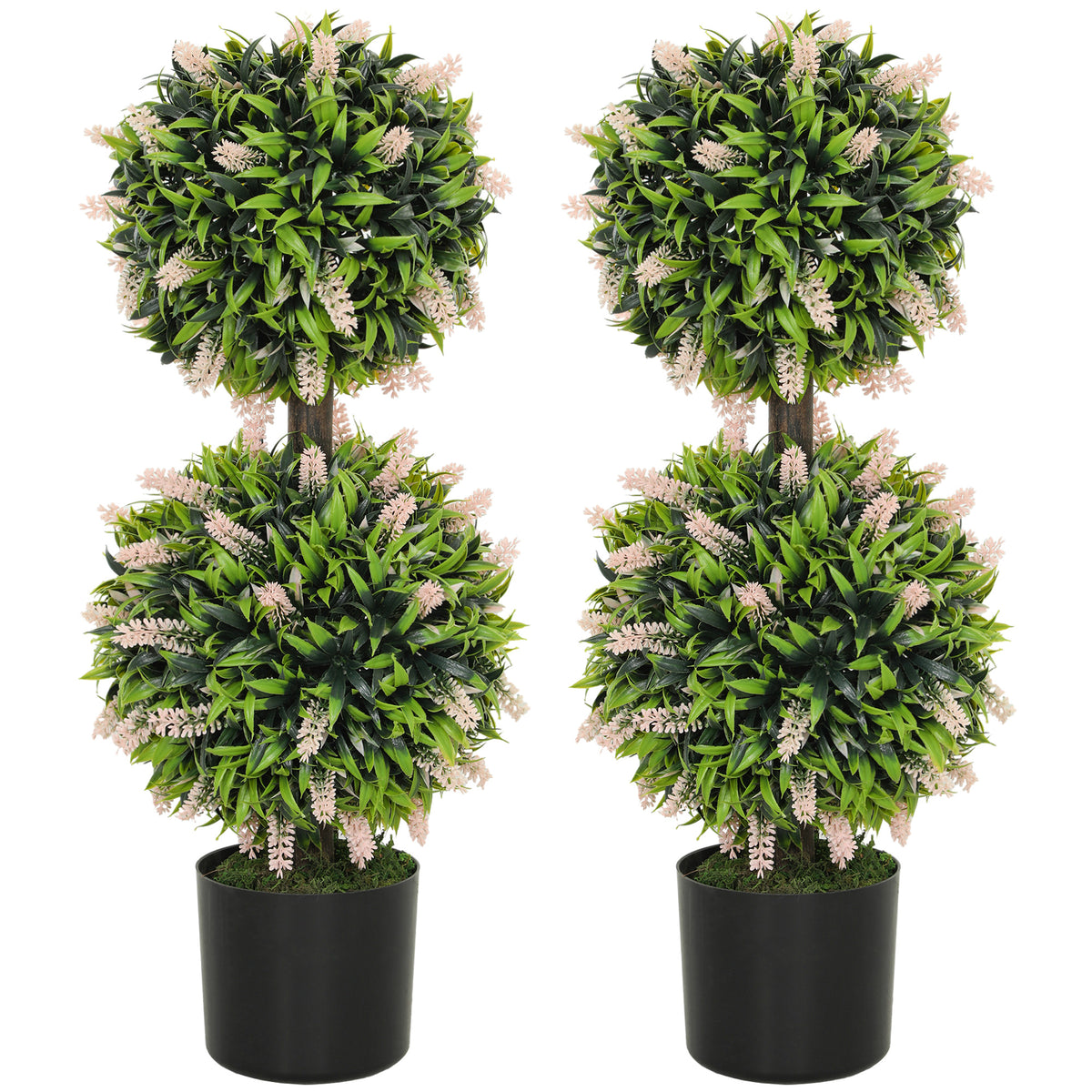 Set of 2 Artificial Plants, Lavender Flowers Ball Trees with Pot, for Home Indoor Outdoor Decor, 70cm