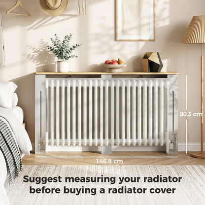Slatted Radiator Cover, Painted Cabinet with Line Grill Design, 152W × 19D × 81H cm, Grey