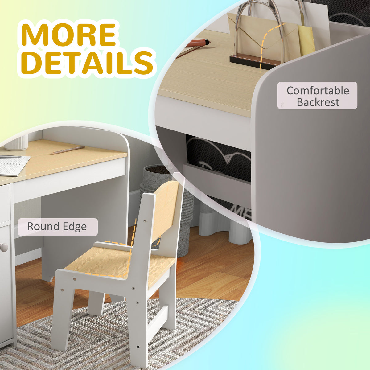 Kids Desk and Chair Set for 3-6 Years with Storage Drawer, Study Table and Chair for Children - White