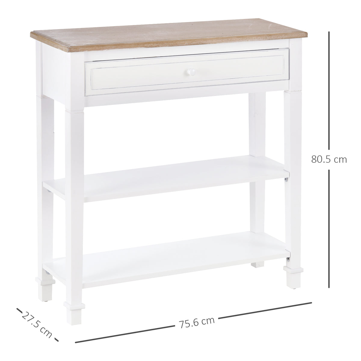 Console Table Hallway Side Desk 1 Drawer 2 Shelves Worktop Handle Retro Style Home Display Storage for Bedroom Livingroom