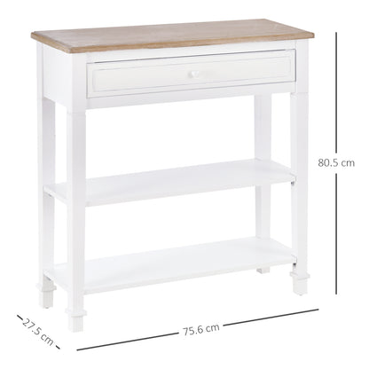 Console Table Hallway Side Desk 1 Drawer 2 Shelves Worktop Handle Retro Style Home Display Storage for Bedroom Livingroom