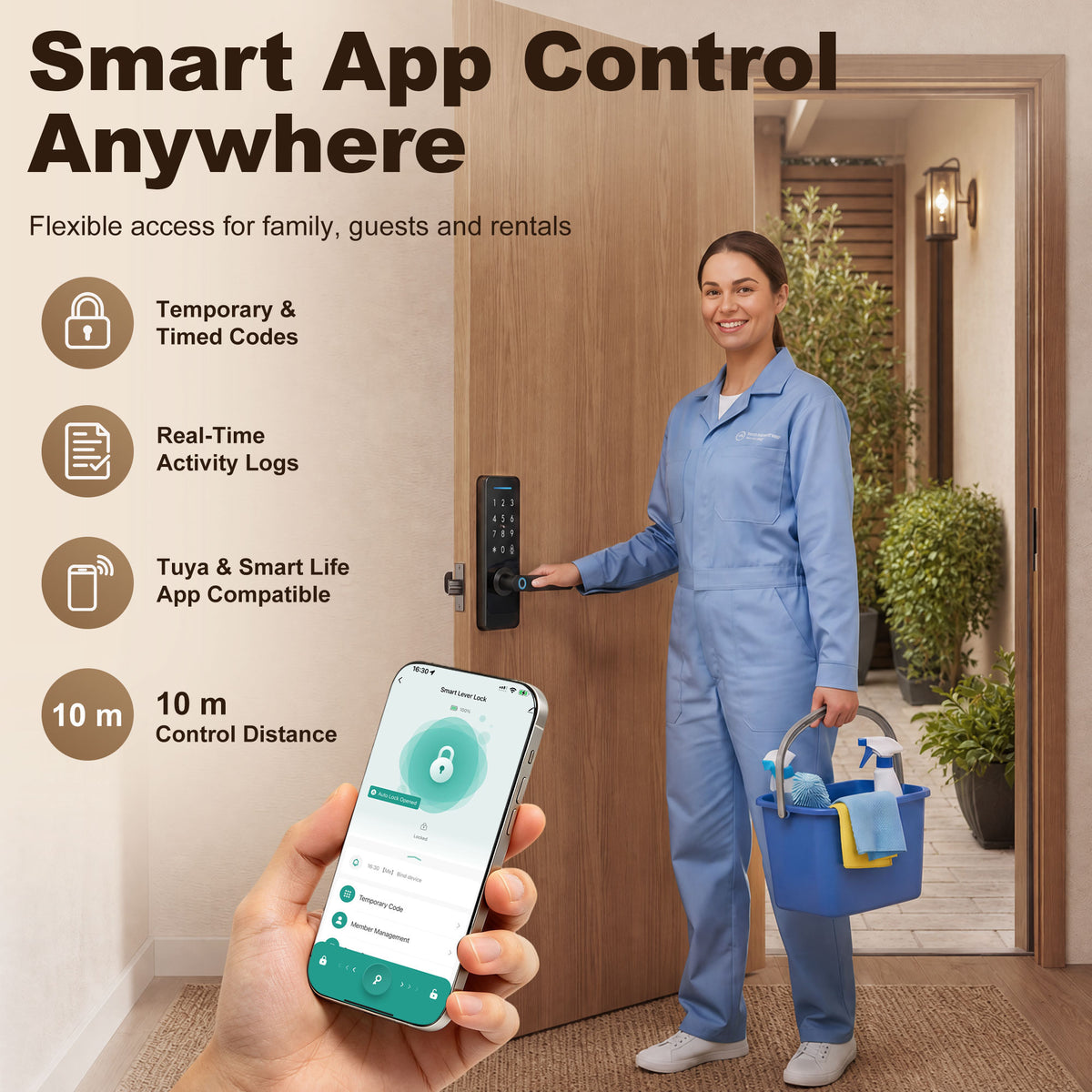 Smart Door Lock, 5-in-1 (Fingerprint/Passcode/Bluetooth APP/NFC Card/Key), Built-in Doorbell, Keyless Electronic Lock