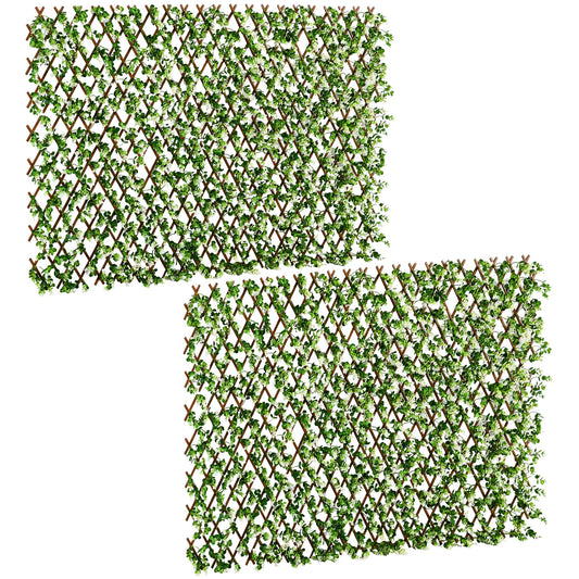 2pc Expanding Garden Trellis, 2 x 1m Faux Decorative Privacy Fence with Artificial Leaves, Privacy Screen Greenery Walls for Garden Balcony, Eucalyptus Leaves