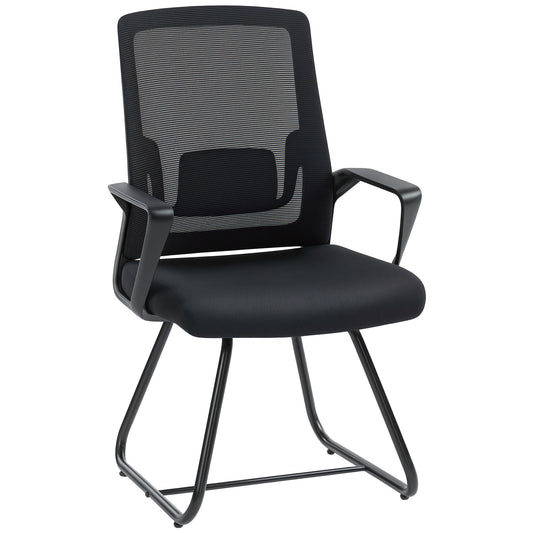 Desk Chair No Wheels, Office Chair with Mesh Back, Lumbar Support, Metal Base for Waiting Room, Conference Room