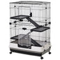 Four-Tier Small Animal Cage, for Bunnies, Ferrets, Chinchillas w/ Wheels, Tray - Black