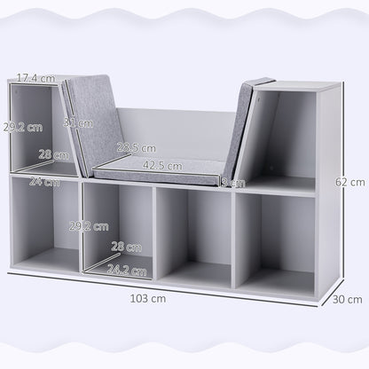 Kids Bookcase Shelf Storage Cabinet Unit, Living Room Sideboard w/ Six Compartments for Toys, Books - Grey