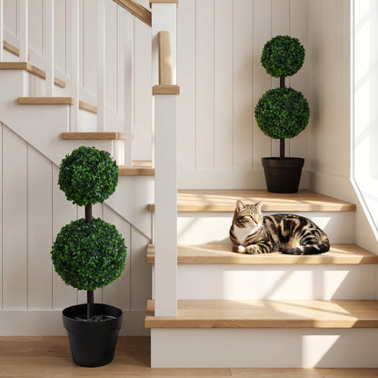 Set of 2 Artificial Boxwood Ball Topiary Trees Potted Decorative Plant Indoor Décor (67cm)