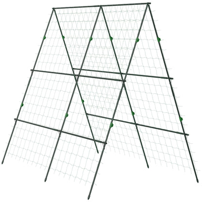 Garden Cucumber Trellis for Climbing Plants, A-Frame Trellis Plant Support with Climbing Net, DIY Adjustable Cucumber Support Frame for Raised Bed, Vegetables, Flowers, Fruit, Green